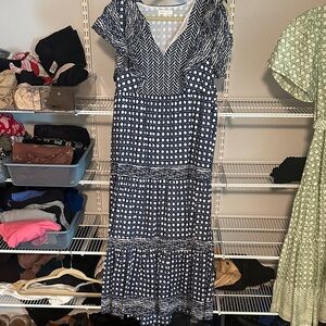 Crown & Ivy Navy and White Geometric Midi Dress